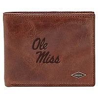 Men's Fossil Brown Ole Miss Rebels Leather Ryan RFID Flip ID Bifold Wallet