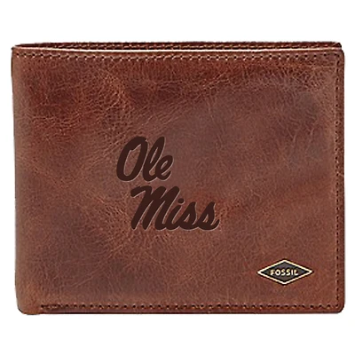 Men's Fossil Brown Ole Miss Rebels Leather Ryan RFID Flip ID Bifold Wallet