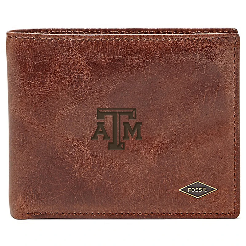 Men's Fossil Brown Texas A&M Aggies Leather Ryan RFID Flip ID Bifold Wallet