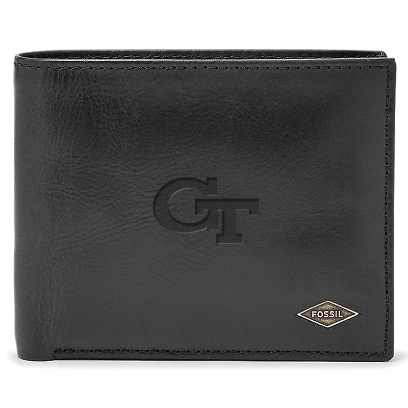 Men's Fossil Georgia Tech Yellow Jackets Leather Ryan RFID Passcase Wallet