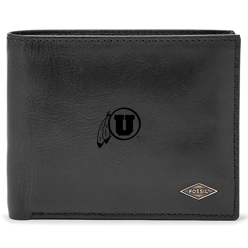 Men's Fossil Black Utah Utes Leather Ryan RFID Passcase Wallet