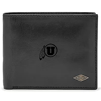 Men's Fossil Black Utah Utes Leather Ryan RFID Passcase Wallet