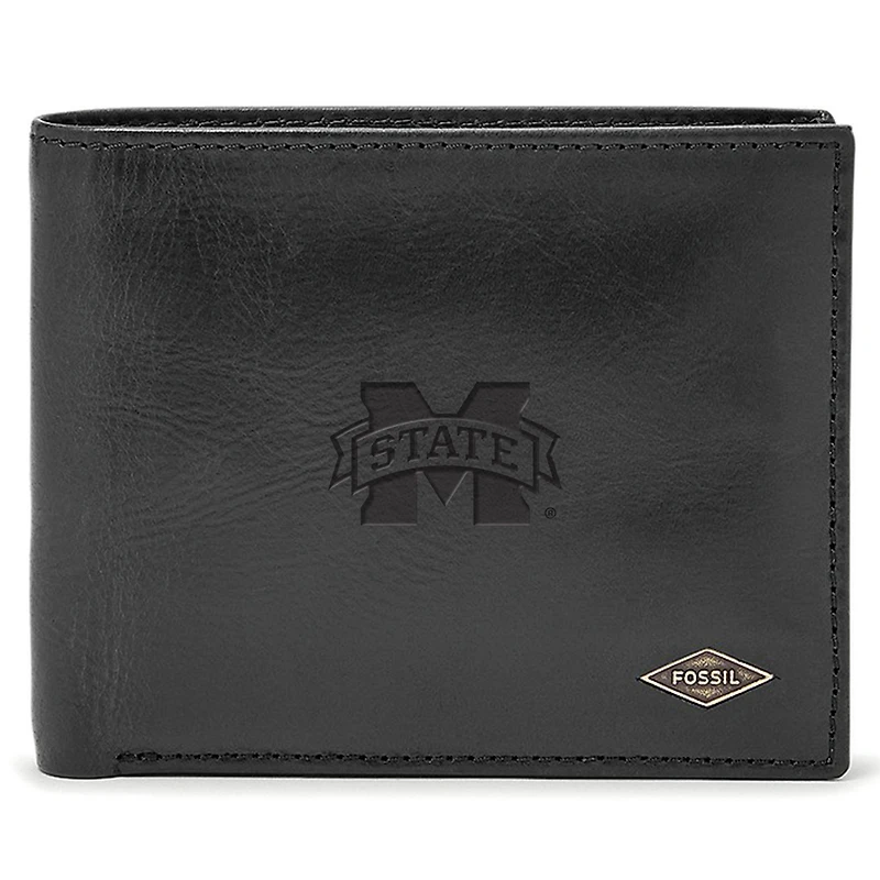 Men's Fossil Black Mississippi State Bulldogs Leather Ryan RFID Passcase Wallet