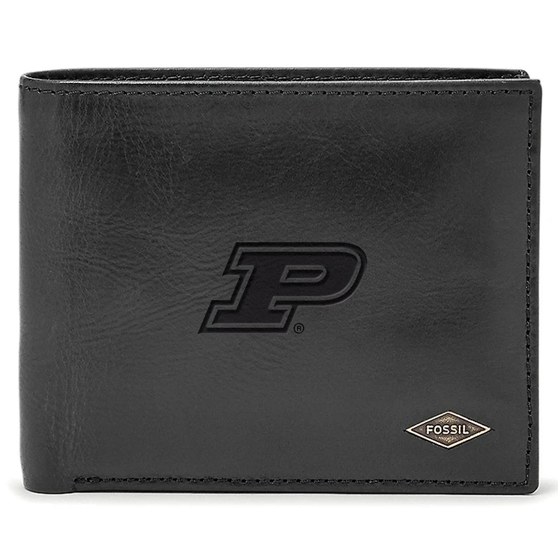 Men's Fossil Black Purdue Boilermakers Leather Ryan RFID Passcase Wallet