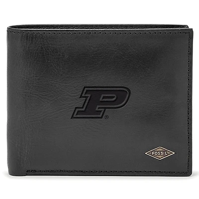 Men's Fossil Black Purdue Boilermakers Leather Ryan RFID Passcase Wallet