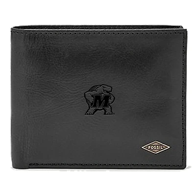 Men's Fossil Black Maryland Terrapins Leather Ryan RFID Passcase Wallet