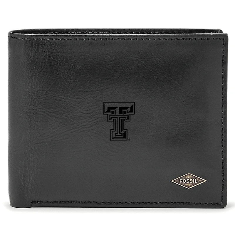 Men's Fossil Black Texas Tech Red Raiders Leather Ryan RFID Passcase Wallet
