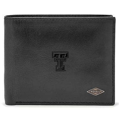 Men's Fossil Black Texas Tech Red Raiders Leather Ryan RFID Passcase Wallet