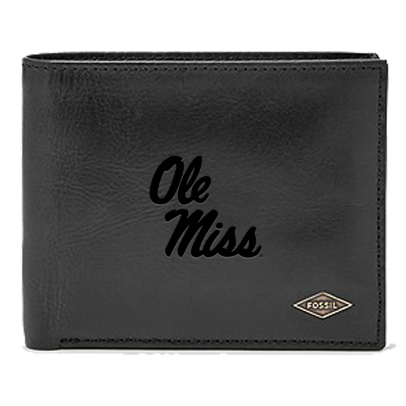 Men's Fossil Black Ole Miss Rebels Leather Ryan RFID Passcase Wallet