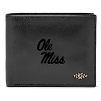 Men's Fossil Black Ole Miss Rebels Leather Ryan RFID Passcase Wallet
