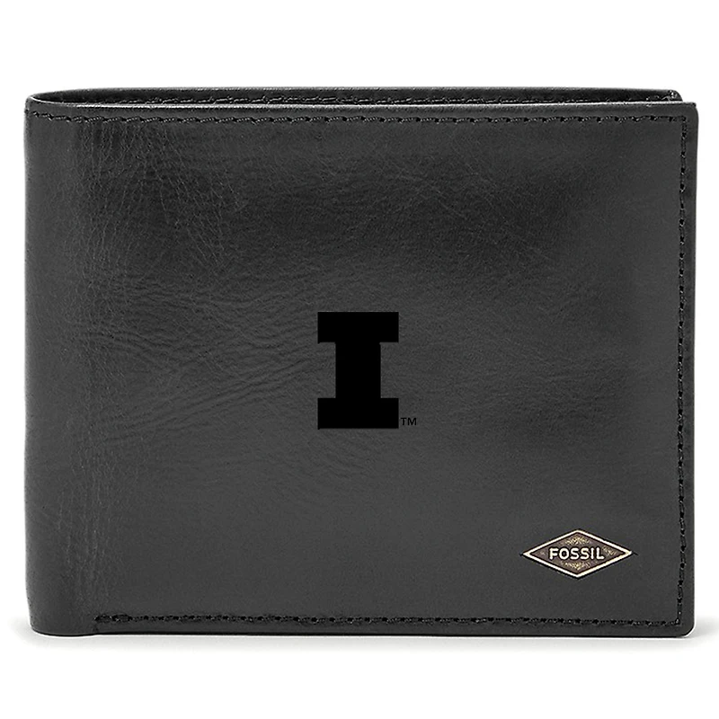 Men's Fossil Black Illinois Fighting Illini Leather Ryan RFID Passcase Wallet