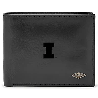 Men's Fossil Black Illinois Fighting Illini Leather Ryan RFID Passcase Wallet