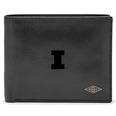 Men's Fossil Black Illinois Fighting Illini Leather Ryan RFID Passcase Wallet