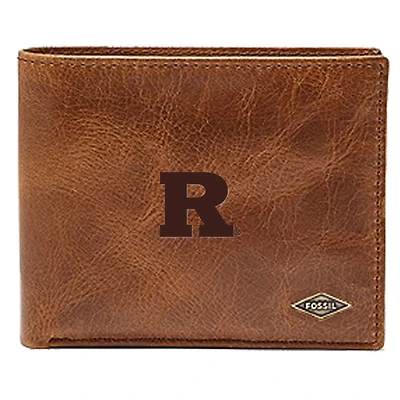 Men's Fossil Brown Rutgers Scarlet Knights Leather Ryan RFID Passcase Wallet
