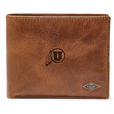 Men's Fossil Brown Utah Utes Leather Ryan RFID Passcase Wallet