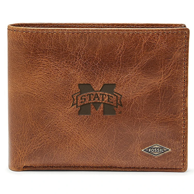 Men's Fossil Brown Mississippi State Bulldogs Leather Ryan RFID Passcase Wallet