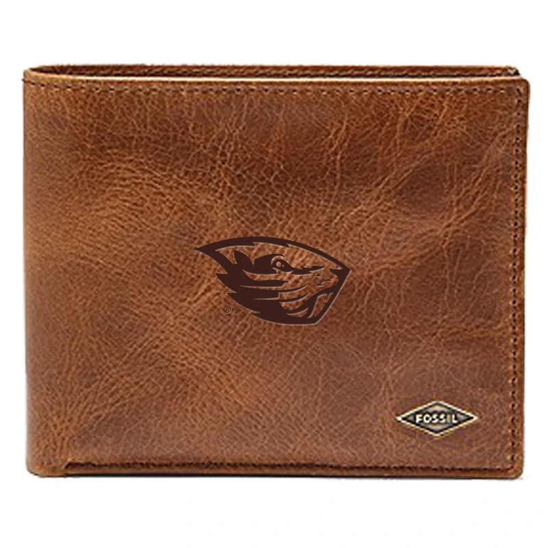 Men's Fossil Brown Oregon State Beavers Leather Ryan RFID Passcase Wallet