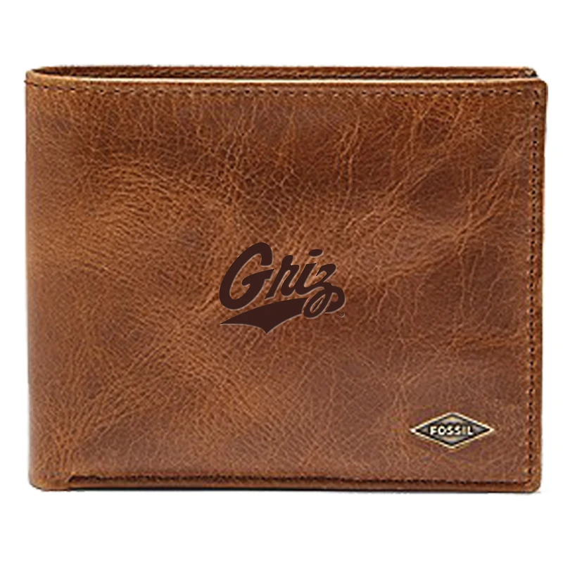Men's Fossil Brown Montana Grizzlies Leather Ryan RFID Passcase Wallet