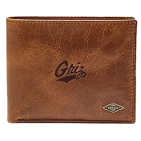 Men's Fossil Brown Montana Grizzlies Leather Ryan RFID Passcase Wallet