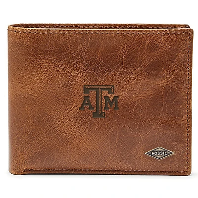 Men's Fossil Brown Texas A&M Aggies Leather Ryan RFID Passcase Wallet