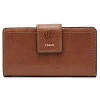 Women's Fossil Brown Wisconsin Badgers Leather Logan RFID Tab Clutch