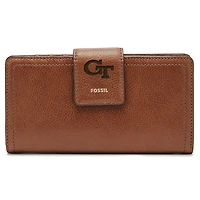 Women's Fossil Brown Georgia Tech Yellow Jackets Leather Logan RFID Tab Clutch