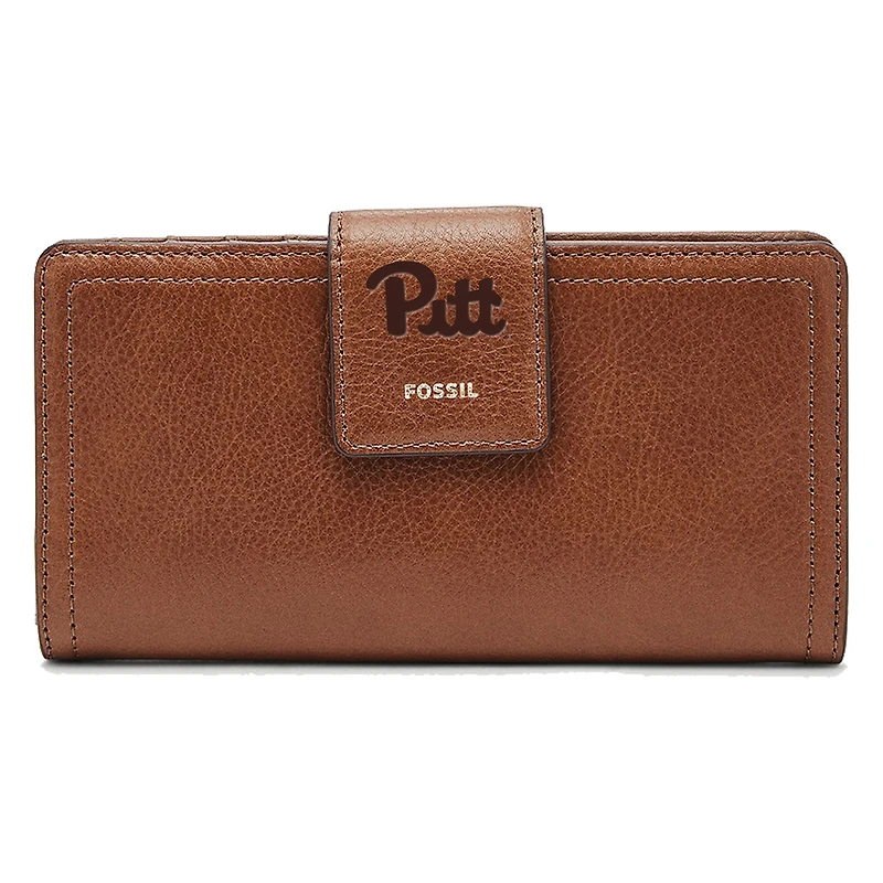 Women's Fossil Brown Pitt Panthers Leather Logan RFID Tab Clutch