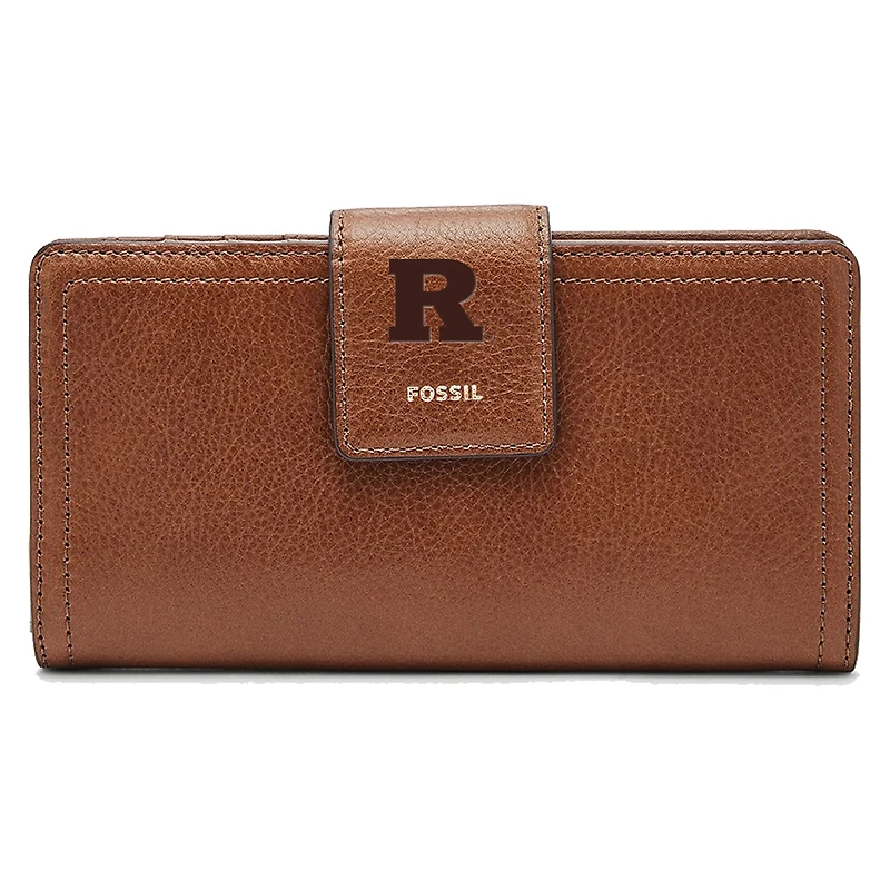 Women's Fossil Brown Rutgers Scarlet Knights Leather Logan RFID Tab Clutch