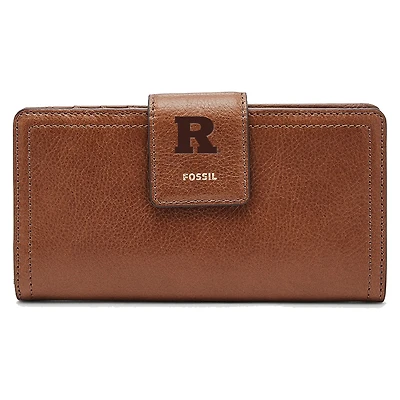 Women's Fossil Brown Rutgers Scarlet Knights Leather Logan RFID Tab Clutch