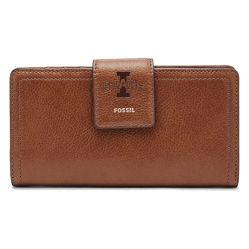 Women's Fossil Brown Iowa State Cyclones Leather Logan RFID Tab Clutch