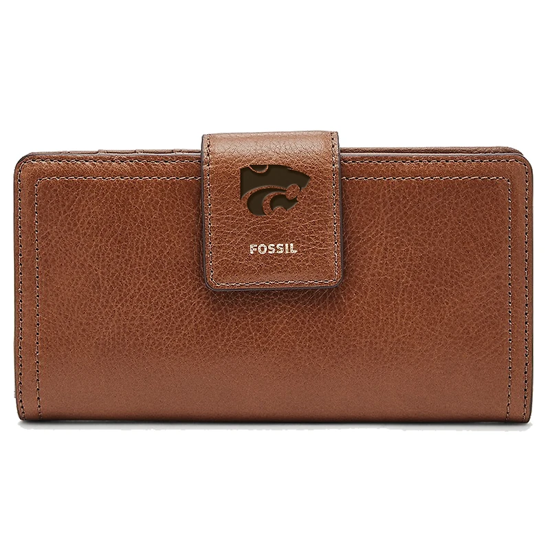 Women's Fossil Brown Kansas State Wildcats Leather Logan RFID Tab Clutch