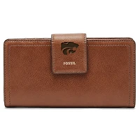 Women's Fossil Brown Kansas State Wildcats Leather Logan RFID Tab Clutch