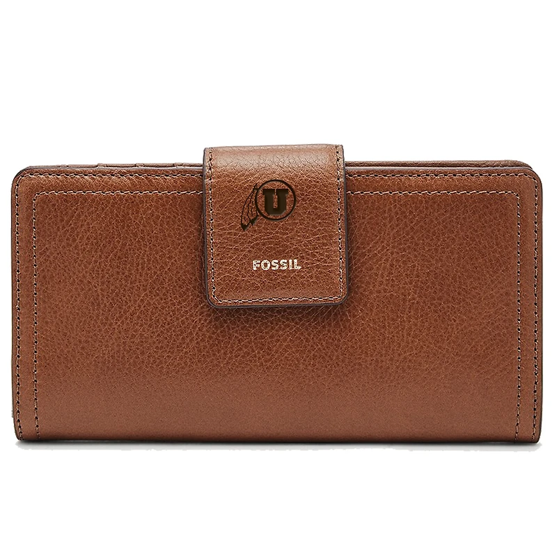 Women's Fossil Brown Utah Utes Leather Logan RFID Tab Clutch