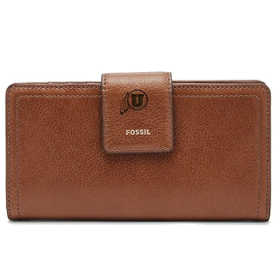 Women's Fossil Brown Utah Utes Leather Logan RFID Tab Clutch