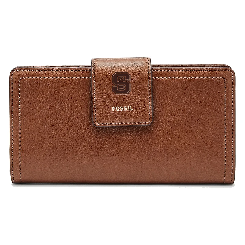 Women's Fossil Brown NC State Wolfpack Leather Logan RFID Tab Clutch