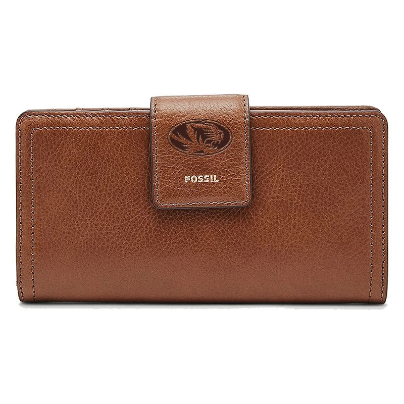 Women's Fossil Brown Missouri Tigers Leather Logan RFID Tab Clutch