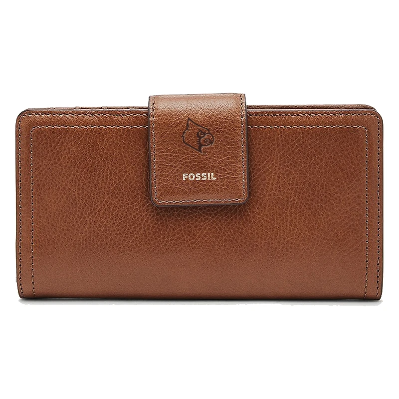 Women's Fossil Brown Louisville Cardinals Leather Logan RFID Tab Clutch