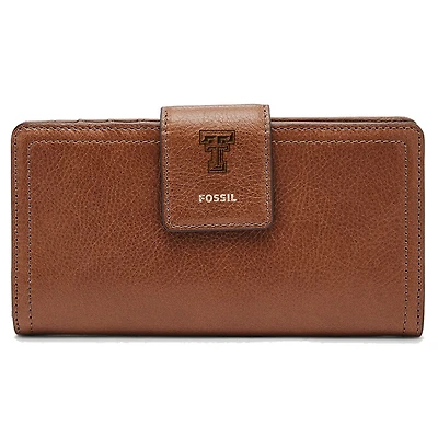 Women's Fossil Brown Texas Tech Red Raiders Leather Logan RFID Tab Clutch