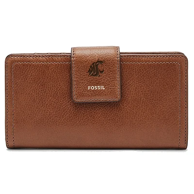 Women's Fossil Brown Washington State Cougars Leather Logan RFID Tab Clutch