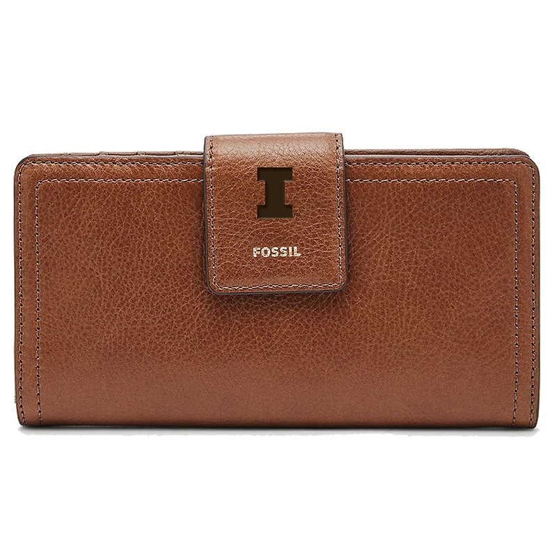 Women's Fossil Brown Illinois Fighting Illini Leather Logan RFID Tab Clutch