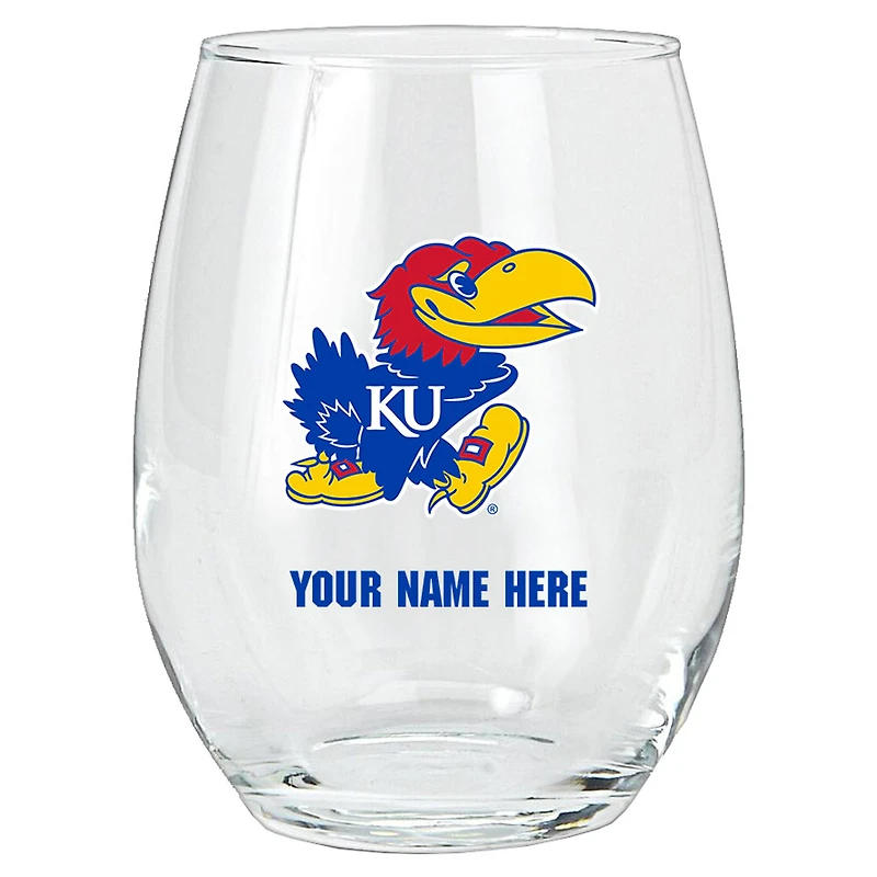 Kansas Jayhawks 15oz. Personalized Stemless Glass Tumbler