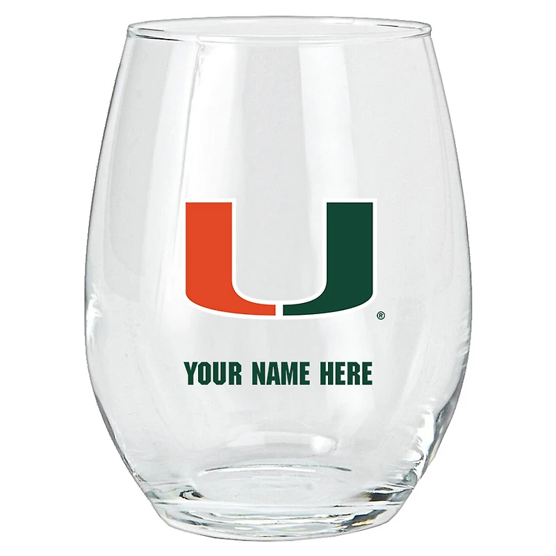 Miami Hurricanes 15oz. Personalized Stemless Glass Tumbler