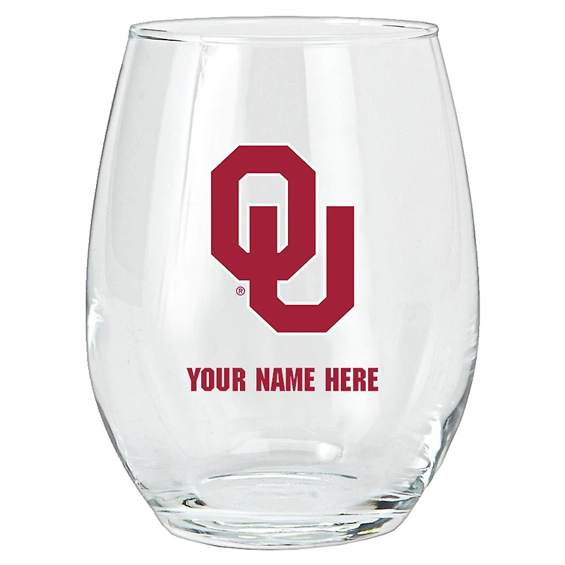 Oklahoma Sooners 15oz. Personalized Stemless Glass Tumbler