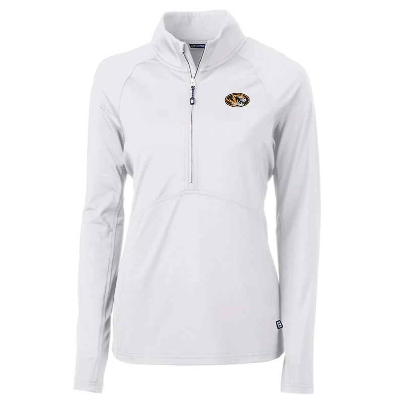 Women's Cutter & Buck White Missouri Tigers Adapt Eco Knit Half-Zip Pullover Jacket