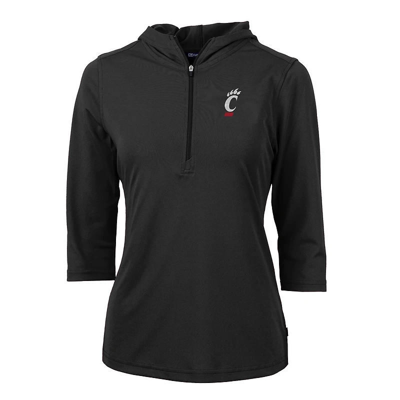 Women's Cutter & Buck Cincinnati Bearcats Virtue Eco Pique 3/4 Sleeve Half-Zip Pullover Hoodie