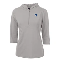 Women's Cutter & Buck Gray West Virginia Mountaineers Virtue Eco Pique 3/4 Sleeve Half-Zip Pullover Hoodie