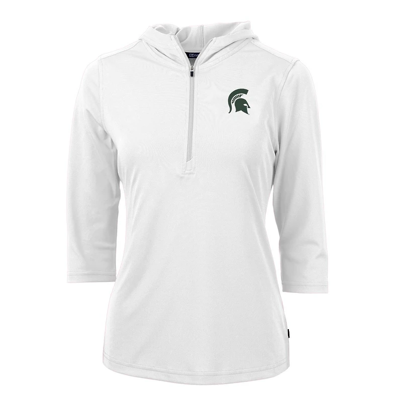 Women's Cutter & Buck Michigan State Spartans Virtue Eco Pique 3/4 Sleeve Half-Zip Pullover Hoodie