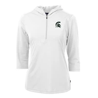 Women's Cutter & Buck Michigan State Spartans Virtue Eco Pique 3/4 Sleeve Half-Zip Pullover Hoodie