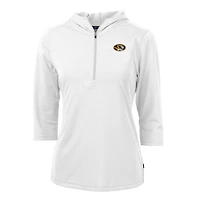 Women's Cutter & Buck White Missouri Tigers Virtue Eco Pique 3/4 Sleeve Half-Zip Pullover Hoodie