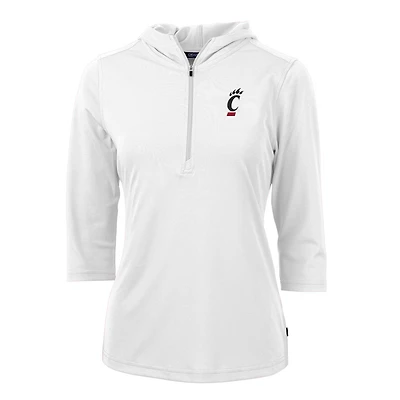 Women's Cutter & Buck White Cincinnati Bearcats Virtue Eco Pique 3/4 Sleeve Half-Zip Pullover Hoodie